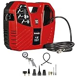 Einhell Koffer-Kompressor TC-AC 180/8 OF (max. 8 bar, öl-/service-freier Motor, inkl. 3 Meter Druckluftschlauch, Ausblaspistole, Reifenfüllmesser, 8-tlg. Adapter-Set)