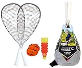 Talbot-Torro Speed-Badminton Set Speed 7700, 2 kraftvolle Graphit-Composite Rackets, 6 windstabile Federbälle, Court-Liniensystem zur Spielfeldmarkierung, im trendigen Rucksack, verschiedene Designs
