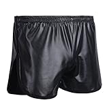 iixpin Herren Boxershorts Slim Cut Unterhose Unterwäsche Slip Pants Hipster Soft PU Leder Wetlook Männer Badehose M L XL Schwarz Large