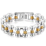 JewelryWe Schmuck Herren Armband, Gebürstet Poliert Fahrradkette Biker Link, Edelstahl, Silber Gold