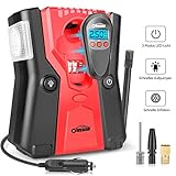 oasser Elektrische Luftpumpe Luftkompressor Tragbarer Kompressor mit Abnehmbarem Digitalem Reifendruckmesser 120W 12V DC Multifunktionale Autoluftpumpe P7