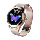 CUEYU Smart Watch KW10,Runder Touchscreen IP68 wasserdichte Smartwatch für Frauen, Fitness Tracker mit Herzfrequenz- und Schlaf-Pedometer,Armband Für IOS/Android (Gold)