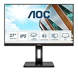 AOC 27P2Q - 27 Zoll FHD Monitor, höhenverstellbar (1920x1080, 75 Hz, VGA, DVI, HDMI, DisplayPort, USB Hub) schwarz