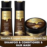 VISAGE Haar Pflegeset Haarmaske + Shampoo und Conditioner Arganöl & Keratin | Haarkur strapaziertes und trockenes haare | Haare Pflege & Haarglättung | Feuchtigkeitsspendend | Premium Haarpflege Set