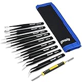 RYMALL 10 pcs Anti-Statik-Edelstahl + Brechstange Toolkit, ESD präzise Pinzette gerade gebogen anatomisch Reparatur Tools für Elektronik, Schmuckherstellung, Industrie, Schwarz