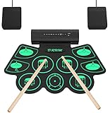 Elektronisches Schlagzeug Kit 9 Pads Tragbare Roll Up Midi Tabletop E-Drum Schlagzeug Set mit Eingebautem Lautsprecher Drum Fußpedal Drumsticks für Kinder Anfänger - Uverbon