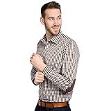 ALLBOW Ellenbogen-Patches Hemd braun weiß kariert, Herren Regular Fit S