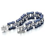 COOLSTEELANDBEYOND Top-Qualität Herren-Armband Fahrradkette Motorradkette aus Edelstahl Silber Blau Zwei Töne Hochglanz Poliert