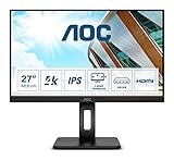 AOC U27P2 - 27 Zoll UHD Monitor, höhenverstellbar (3840x2160, 60 Hz, HDMI, DisplayPort, USB Hub) schwarz