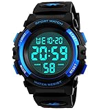 BHGWR Jungen Digitaluhren, Kinder Sport 5 ATM wasserdicht Digital Uhren mit Alarm/Timer/EL Licht, Blau Kinderuhren Outdoor Armbanduhr für Jugendliche Jungen