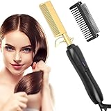 Haarglätter Bürste, Glättbürste mit Ionentechnologie, Keramikbeschichtung - Technologie Haarglätter für nasses und trockenes Haar (black gold)