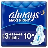 Always Maxi Binden Damen Gr. 3 (10 Damenbinden mit Flügeln) Night, Verbesserter Auslaufschutz, Schutz & Komfort, Einzeln Verpackt