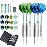 LARRITS 6 Stück 22 Gramm Steel Dartpfeile Set Dart Pfeile mit metallspitze schwarzen Aluminium Shaft, gehören 18 Stück Flights 6 Stück Gummi O-Ringe 1 Stück Dartspitzer 1 Stück Aufbewahrungsbox