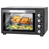 TZS First Austria - 45L 2000 Watt Mini Backofen mit Innenbeleuchtung | Umluft-Funktion | Drehspieß für 2 Hühnchen | Mini Pizza-ofen | herausnehmbares Krümelblech