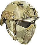 LIKEDA Airsoft Paintball Schutzhelm, Taktische Helme Mit Stahlgitter Maske CS Spiel Set 8 Farbe,A