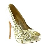 Angkorly - Damen Schuhe Pumpe - Dekollete - Stiletto - Abend - golden - glänzende Stiletto high Heel 12.5 cm - Gold SK1106 T 37