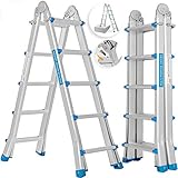 MASKO® Aluleiter Mehrzweckleiter 5,10m 4x5 Sprossen Teleskopleiter ✓ Multifunktionsleiter ✓ Aluleiter ✓ Klappleiter ✓ Anlegeleiter ✓ Bockleiter ✓ Schiebeleiter ✓ beidseitige Steh und Treppenleiter