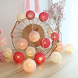 Lichterkette Cotton Ball, Kwode Cotton bälle Kette mit Batteriebetrieben, 3.5M 20er LED Kugel Light für Innen Mädchen Teenager Baby Zimmer Deko Terrasse Weihnachten Hochzeit Party (4cm akku rosa)