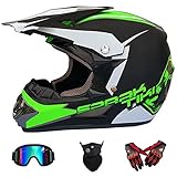 Wansheng Motocross-Helm für Erwachsene MX-Motorrad-Helm-Roller ATV-Helm-Straßenrennen D.O.T Zertifiziert Fox blau mit Handschuhen, Winddichte Schutzbrille (S, M, L, XL),S55~56CM