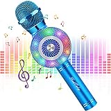 FISHOAKY Karaoke Mikrofon, 4 in 1 Bluetooth Mikrofon Karaoke Tragbarer Drahtlose Mikrofon Stereo Player mit Dynamisches Licht, Kompatibel mit Android IOS
