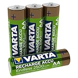 VARTA Recharge Accu Endless Energy AA Mignon Ni-Mh Akku 4er Pack 2500 mAh - bis zu 500 Ladezyklen, geringe Selbstentladung, vorgeladen und Ready2Use - wiederaufladbar ohne Memory Effekt