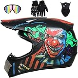 Motorradhelme, JMY-008 Motocross Helme Downhill Helme Motorrad Crosshelme und Endurohelme Jugend Kinder Offroad Helm Motocross Gear Combo Mask Brillen Handschuhe - Clown,L: 56~57 cm