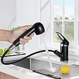 BONADE Ausziehbar Küchenarmatur Schwarz Mischbatterie 360° Drehung Wasserhahn Küche Einhebelmischer mit 2 Strahlarten Spültischarmatur Hochdruck Armatur für Spülbecken