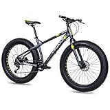 CHRISSON 26 Zoll Fatbike Mountainbike - Fat Three schwarz-gelb - Hardtail Fat Tyre Mountain Bike, Fahrrad mit 4.0 fette Reifen und 9 Gang Shimano Alivio Schaltung