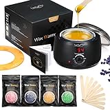 Wachswärmer Wachs Haarentfernung, Luckyfine Wachsmaschine Set Wax Warmer Heater Waxing Kit Wachserhitzer, Wax Enthaarung Set mit 10* Holzspateln(Wischstöcke)+ 5* Anti-Fleckenring+ 4 * 100g Wachsbohne