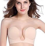Deceny CB Unsichtbar BH Trägerloser BH Push Up Silikon BHS Klebe BH Selbstklebende BH (C, Beige)