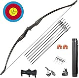 Toparchery 57' Youth Recurve Bogen und Pfeil Set Bogenschießen Takedown Recurve Bogen Kit mit 6 Stück Fiberglas Pfeile für Anfänger Teenager Rechte Linke Hand Schwarz Zuggewicht 20lbs-40lbs (40)