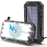 Solar Powerbank 26800mAh, Wireless Solar Ladegerät Outdoor mit 4 Ausgängen und Qi-Zertifiziert, QI Powerbank mit 28LED 5V 2A USB-Ports Externer Akku für Handy Tablet Smartphone, Alle USB-Geräte