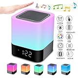 Bluetooth Lautsprecher mit Licht Nachttischlampe Touch Dimmbar Wecker Nachtlicht RGB Farbwechsel LED Tragbarer Bluetooth Lautsprecher Stimmungslicht Tischlampe Geschenke für Mädchen Kinder Teenager