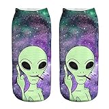 SALUCIA Unisex Socks Lustige Cartoon Alien 3D Druck Socken Knöchel Füßlinge Kurze Socken für Damen und Herren