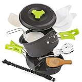 EXTSUD Camping Kochgeschirr Campinggeschirr Ultraleicht Picknick 12-Teilig Cookware Kit mit feuersteine Armbänder und Kartenmesser für Outdoor Reise Camping 1 Person FDA Zertifiziert MEHRWEG