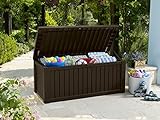 Koll Living Auflagenbox/Kissenbox Merano 570 Liter l mit Belüftung dadurch kein übler Geruch/Schimmel l Moderne Holzoptik in der Farbe Braun l Deckel belastbar bis 250 KG (Sitzplatz für 2 Personen)
