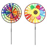 PETSOLA Windmühle Regenbogen & Sonnenblume Windrad Garten Gartendeko Windräder Deko