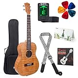 Bariton-Ukulele, 76,2 cm, 4-saitige Gitarre mit Ukulele-Plektren, Gurt, Tuner, G-C-E-A Saite (Okoume Oberseite Rückseite)