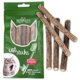 PRETTY KITTY 5X Katzenminze Sticks aus echtem Matatabi Holz als Katzenspielzeug zur Katzen Zahnpflege und gegen Mundgeruch der Katze, 5X Dental Stick Katzen Holz Kaustange