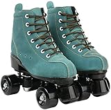 AGLOAT Damen / Herren Rollschuhe, klassische 4 Räder, Leder, zweireihig, für drinnen und draußen, Unisex, weißes Rad, geeignet für Erwachsene, Kinder, Anfänger, blau 41-US10