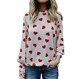 Valentinstag Geschenk!!! Damen Liebe Drucken Langarm-Shirt SHOBDW Frauen lieben Drucken Valentinstag Geschenk Langarm Crop Jumper Pullover Tops (S, Wassermelonenrot)