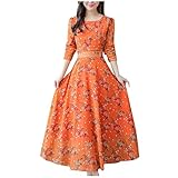 Amphia Abendkleid - Kleider Damen Elegant Langarm Maxikleid Lange Abendkleid Sommerkleid Kleider mit Gürtel - Frauen Floral Strand Kleid Langarm Casual Party Vintage Boho Maxi Kleid
