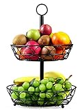 TSyeah Obst Etagere Metall,Farbe schwarz, Obstschale, dekorativer Obstkorb, 2 stöckig