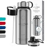 Trinkflasche Edelstahl ACTIVE FLASK + Strohhalm (3 Deckel) BPA-frei, Auslaufsicher, Kohlensäure geeignet - Wasserflasche Fahrrad Thermosflasche Isoliert Isolierflasche Sport Wasser Flasche Kinder Tee