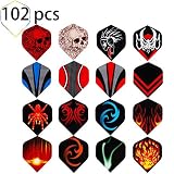 ToBeIT 102 Stücke gemischte Dart Flights Dartflys - Dart Flight Standart Form mit 17 Designs für Soft Dartpfeile und Steel Dartpfeile