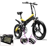 D&XQX G650 20 Zoll Folding Elektro-Bike, 400W 48V 10.4Ah Li-Ion-Akku 5 Ebene Pedal Assist Federung vorne und hinten Electric City Bike,Gelb