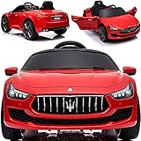 BPD Elektrisches Kinderauto Elektroauto Maserati Ghibli - Lizensiert - 2x45W Motoren, 12V Akku, Ledersitz, Eva-Reifen, mit Fernbedienung (ROT)