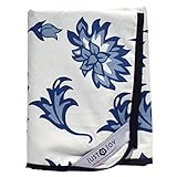 Just a Joy Picknickdecke - extra groß - reine Baumwolle mit wasserfester Unterseite - Blaue Blumen