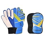 Sportout Kinder Jugend Torwarthandschuhe Schienbeinschoner Set, Jungen und Mädchen Fußball Trainingshandschuhe (Blue, 5)