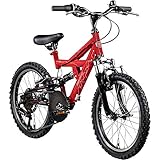 Kinderfahrrad MTB 18 Zoll Fully Galano FS180 Fahrrad Full Suspension ab 5 Jahre (rot, 28 cm)